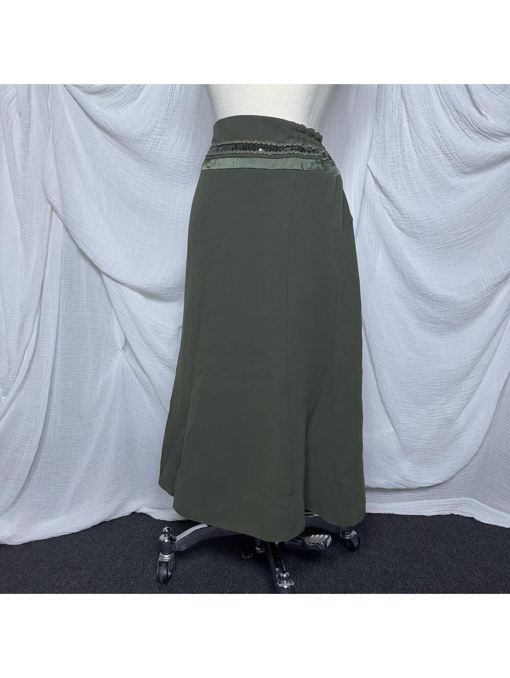 Olive Green Sequined Midi Skirt Size 18 - Picture 3 of 6